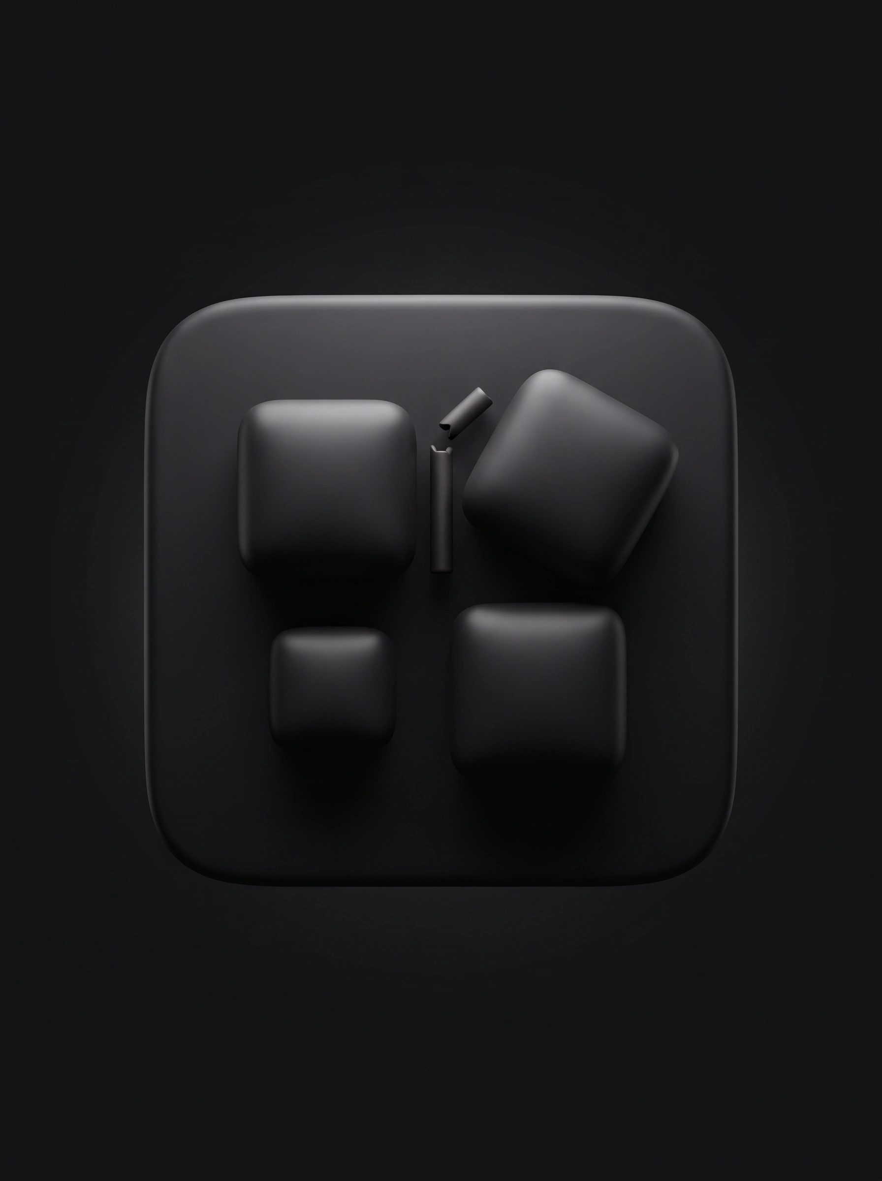 A black tile with four soft blocks placed unevenly and a broken link between them.