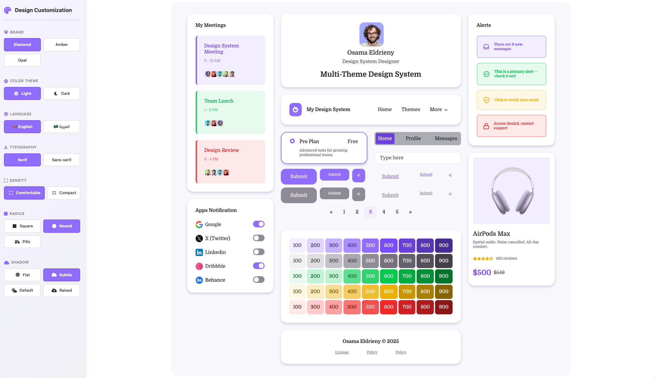 A screenshot of the live demo of the design system.